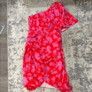 Elegant One Shoulder Red Floral Dress